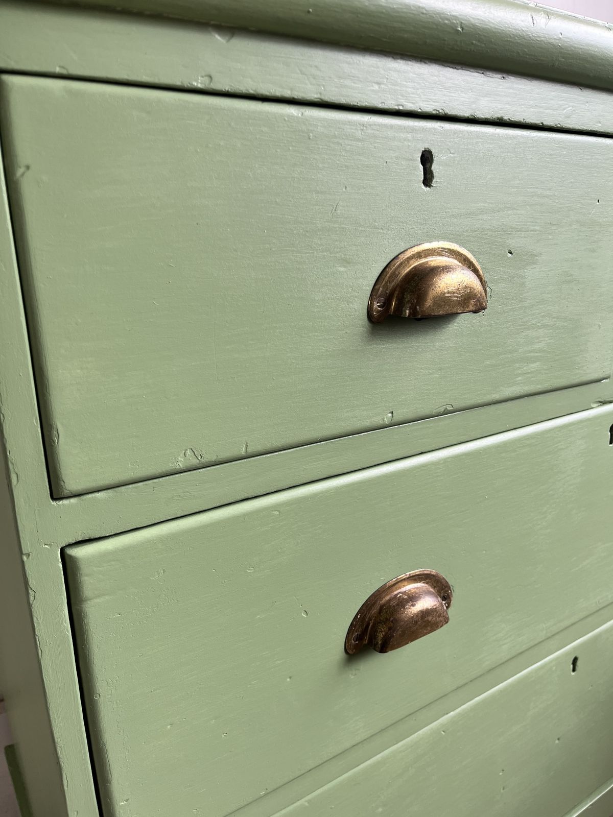 Small Victorian Green Painted Chest Of Drawers With Brass Cup Handles photo Furniture