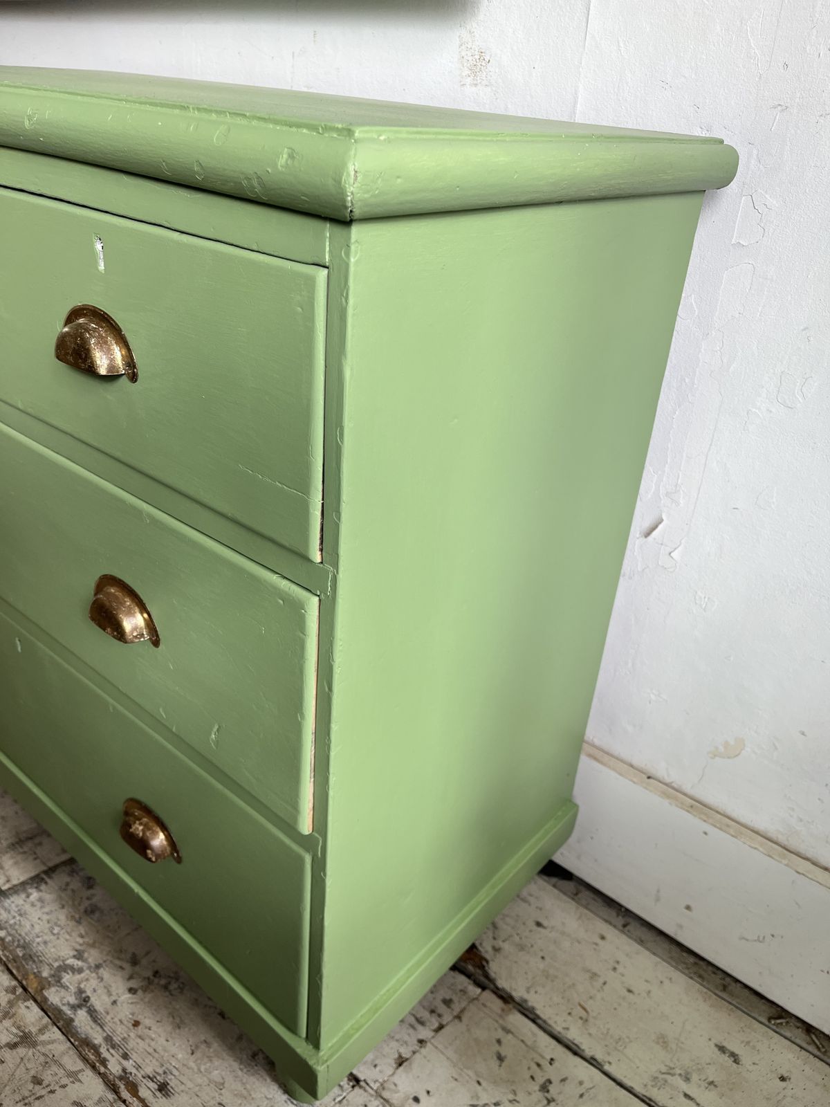 photo furniture Small Victorian Green Painted Chest Of Drawers With Brass Cup Handles