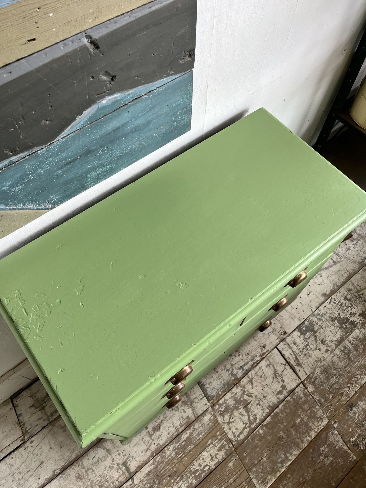 photo buy Small Victorian Green Painted Chest Of Drawers With Brass Cup Handles