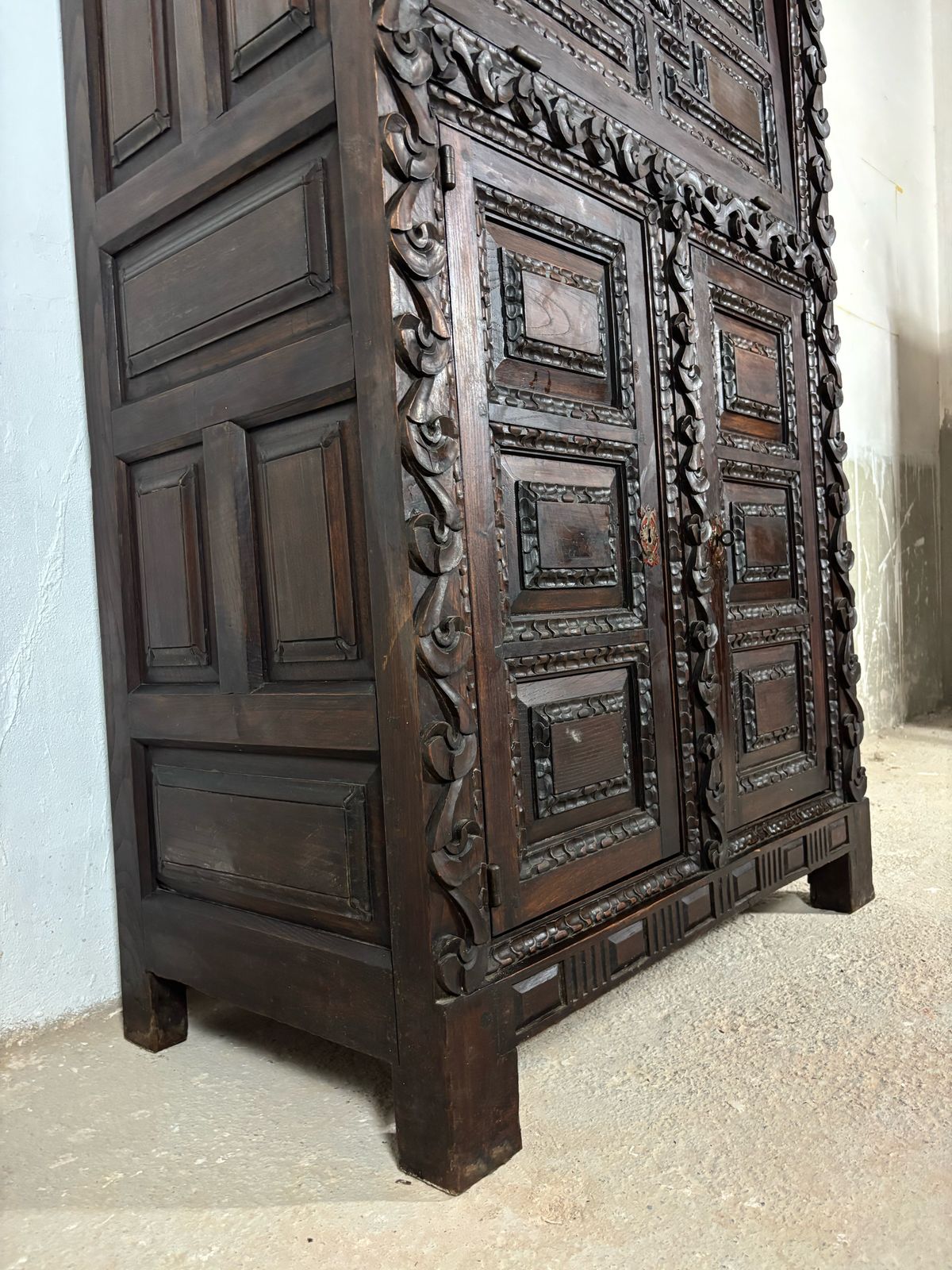 19th Century Baroque Oak Fall Front Cabinet With Deep Carved Decoration photo 7410.0