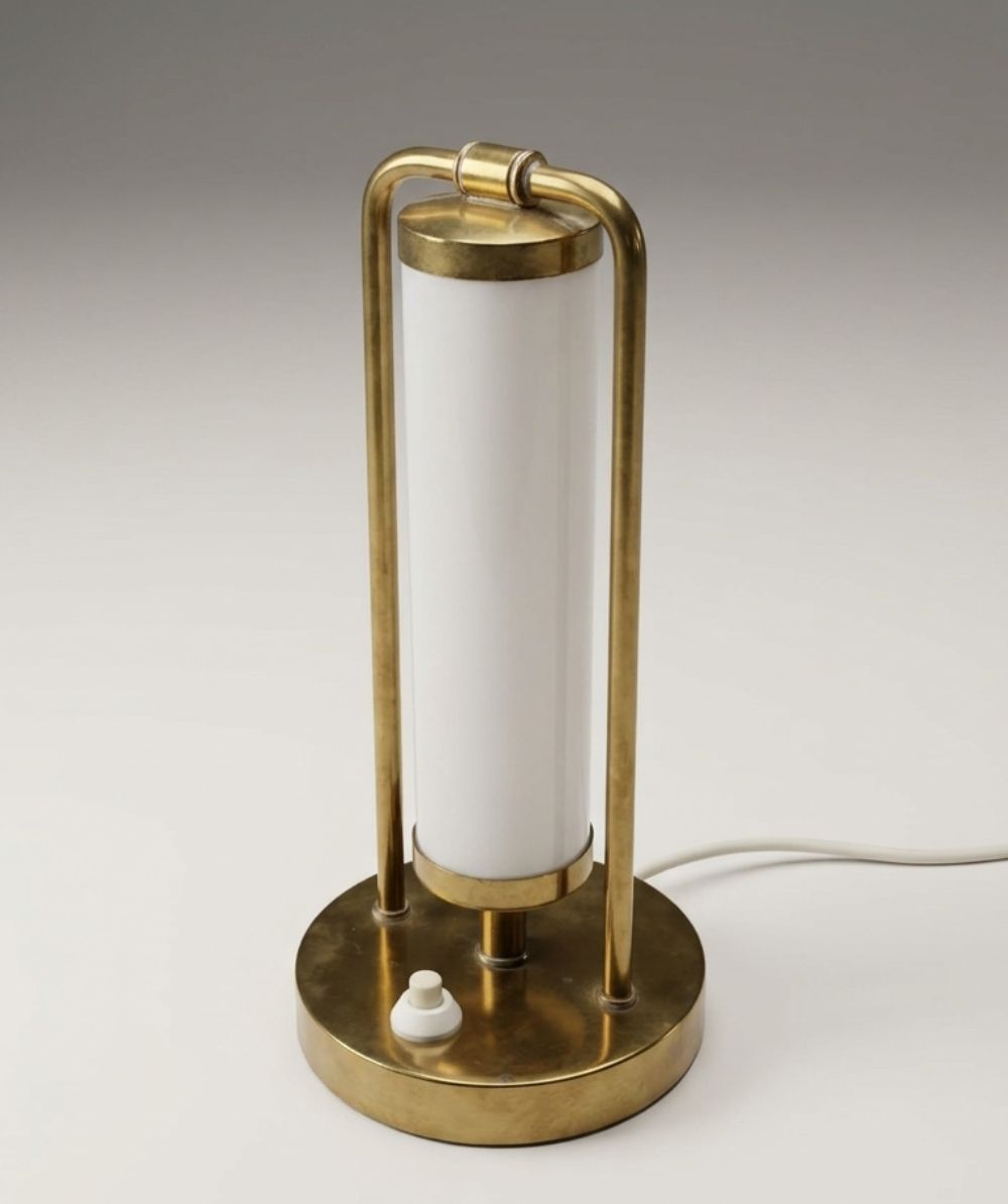 Bauhaus Tafellamp Messing & Opaalwit Glas, jaren 1930, Tsjechië photo for sale