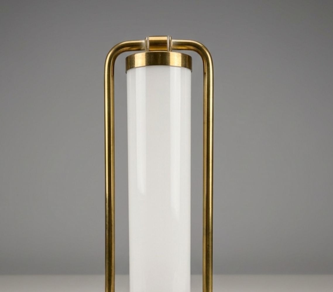 Bauhaus Table Lamp Brass & Opaline Glass 1930s Czech Republic photo Lighting