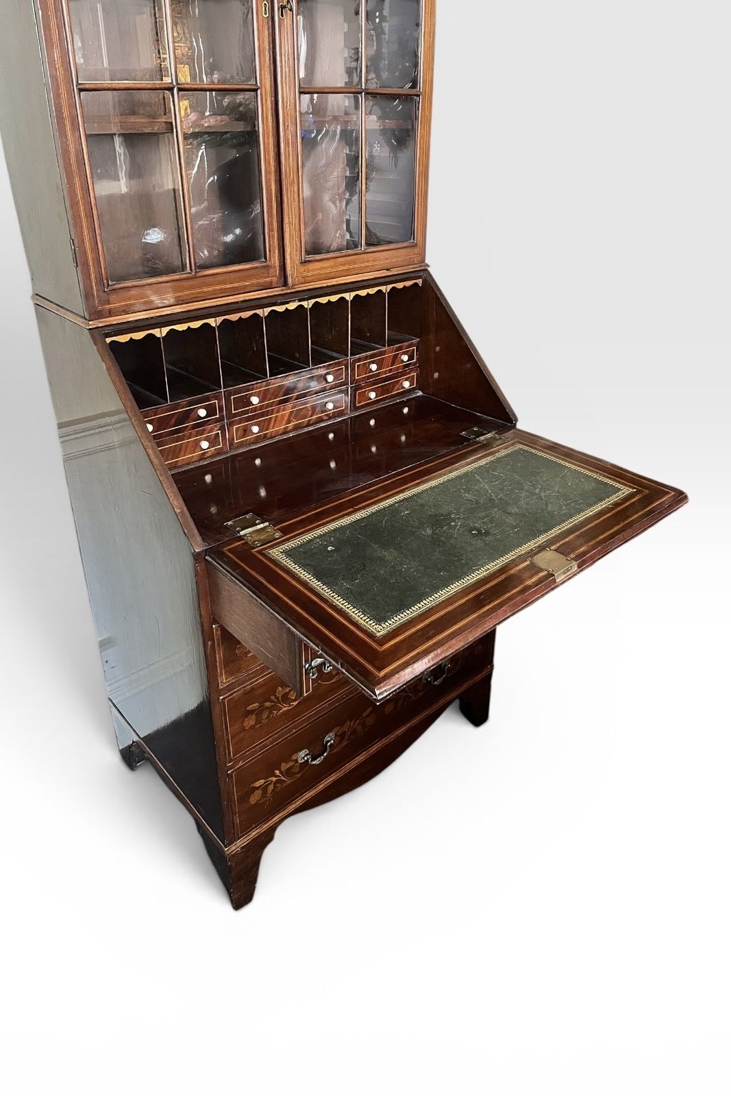 A George III Style Marquetry Inlaid Mahogany Bookcase Bureau photo Furniture
