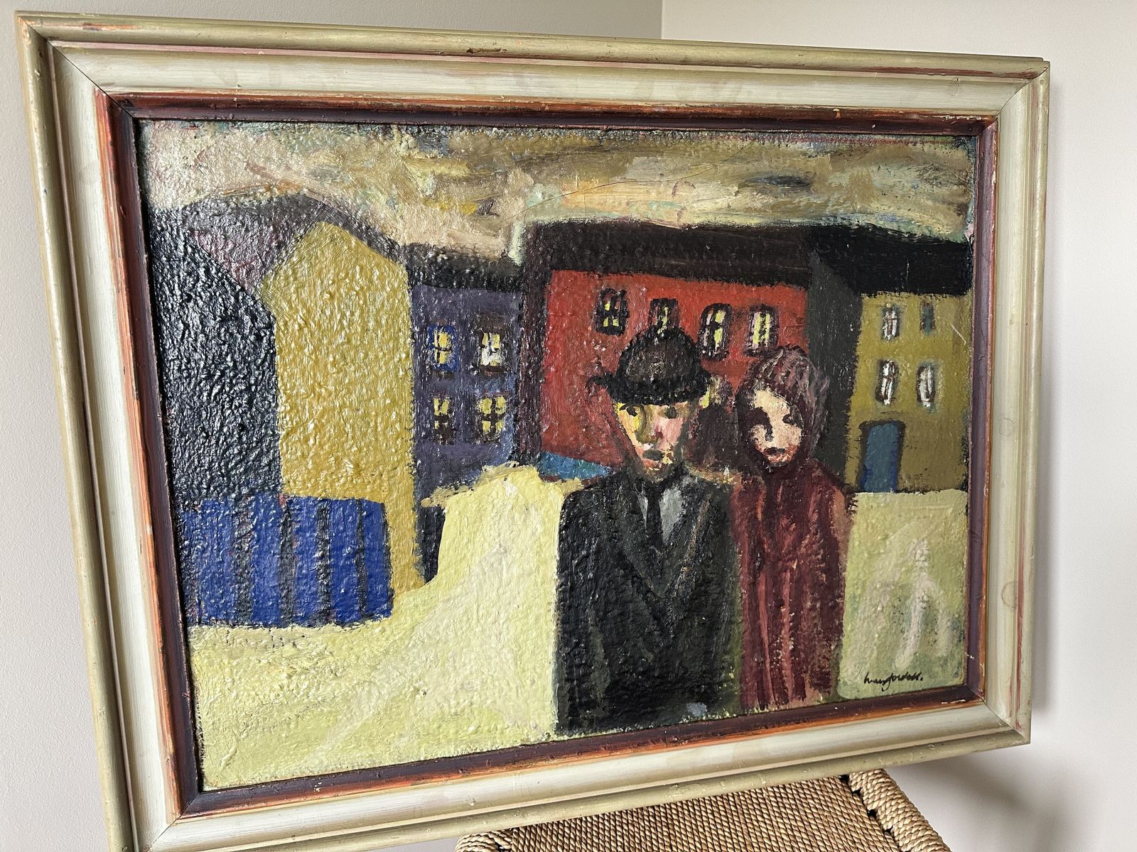 Ivan Jordell (1901 1965) Swedish Mid Century Oil Painting ‘Couple In Urban Environment photo for sale