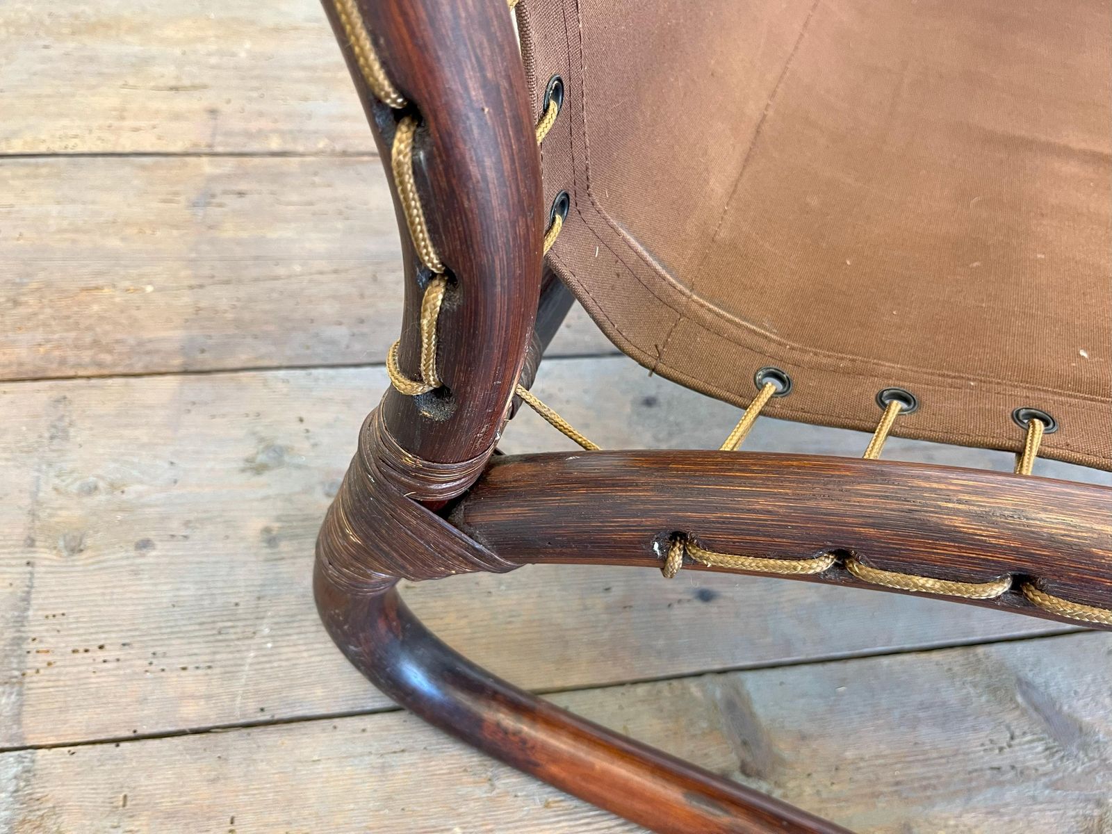 Vintage Safari Lounge Chair / Mid Century Modern Rattan Sling Chair / 1960s Boho Japandi Accent Chair photo vintage