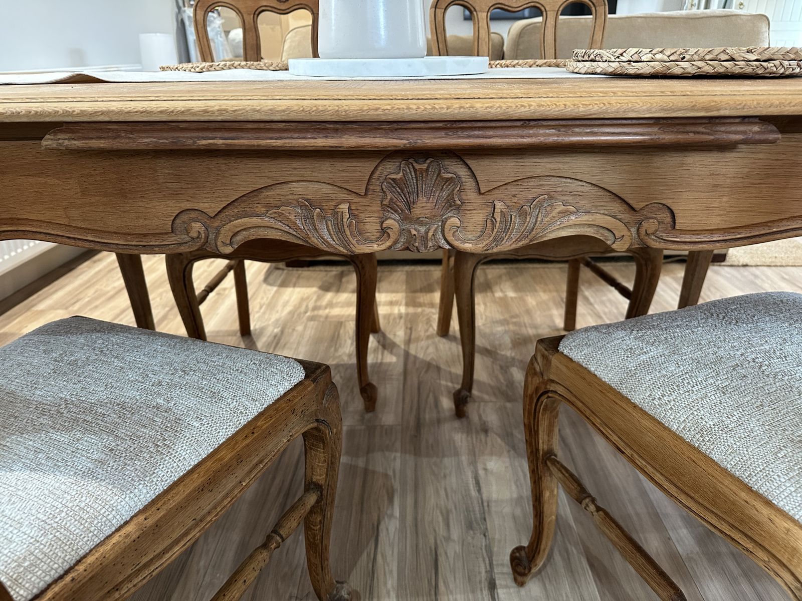 200.0 Louis XV Style Parquet Extendable Table And Chairs 20th Century photo