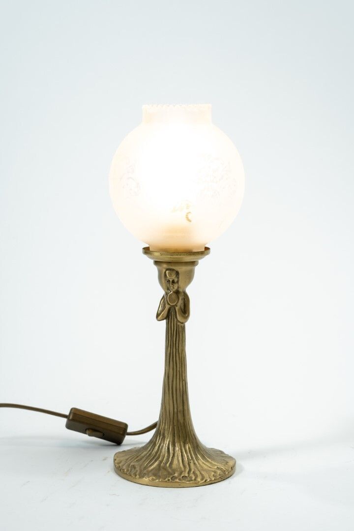 Art Nouveau Style, Copper Female Figure Table Lamp With Opal Glass Shade (1930s 50s) photo Lighting