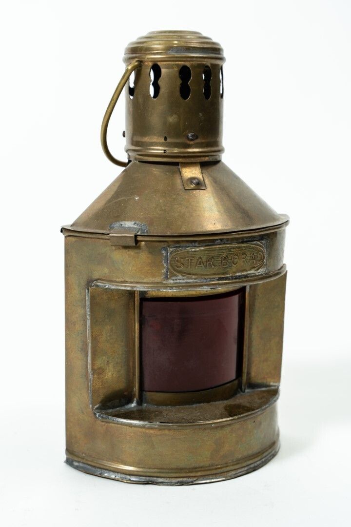 Antique Brass Ship's Lamp Marked "Starboard"   With Original Red Indicator Glass (Turn Of The 19th 20th Century) photo 190.0