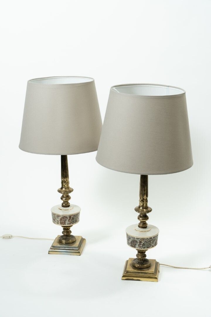 Pair Of Neoclassical Style Table Lamps, Combining Copper And Porcelain photo furniture
