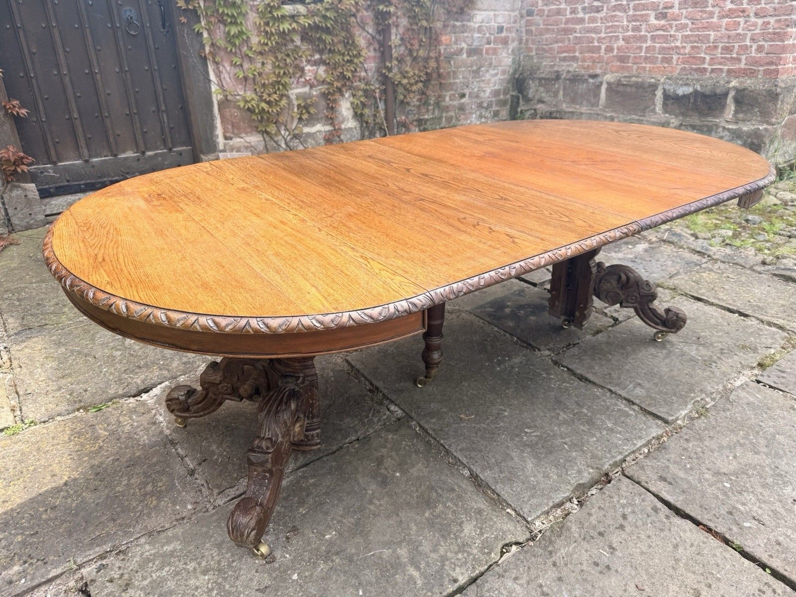 Rare French Antique Carved Oak Henri II Extending Split Pedestal Dining Table photo 1599.0