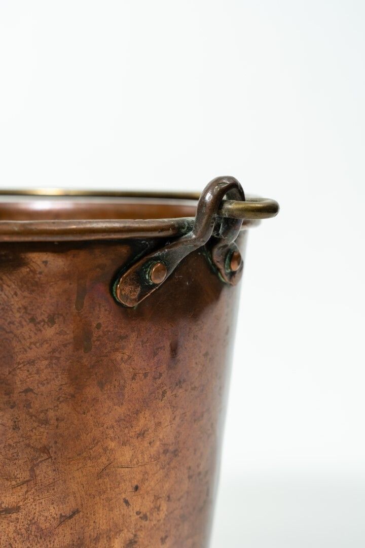 Antique Hand Forged Copper Bucket – With Patinated Surface, Wrought Iron Handles (Turn Of The 19th–20th Century) photo furniture