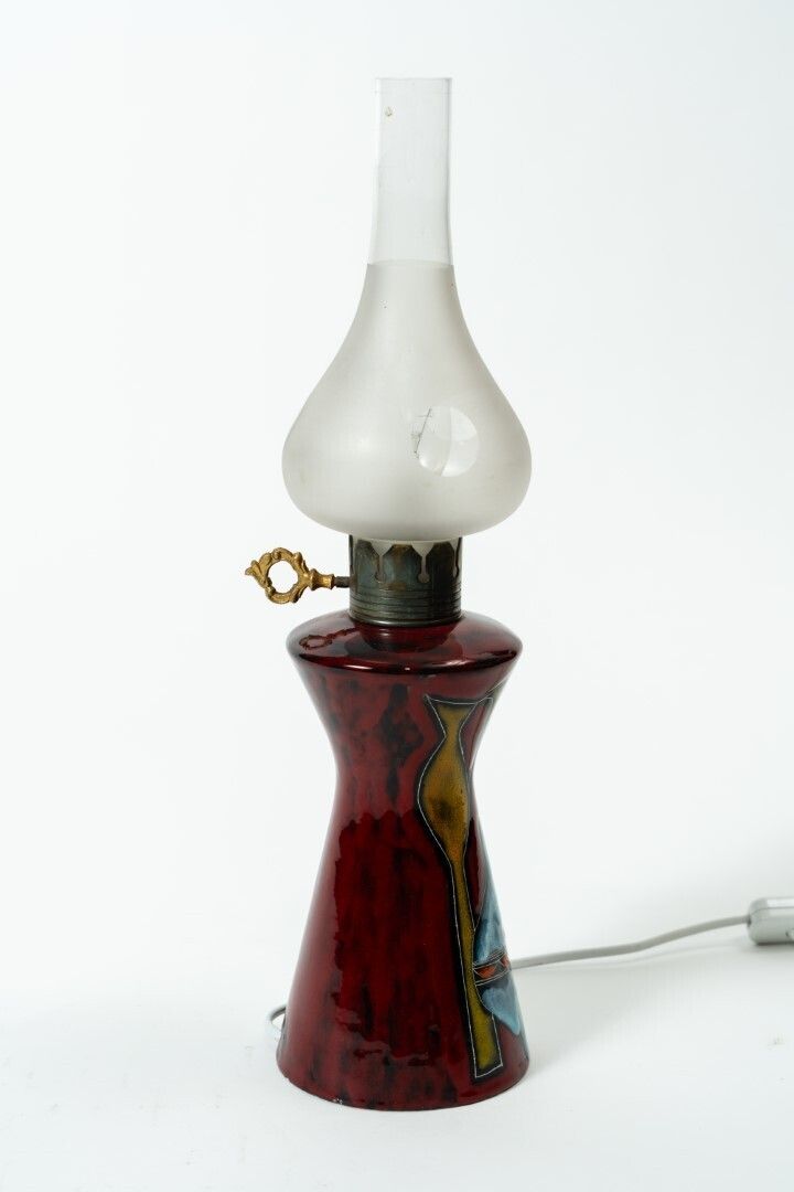 Italian Enameled Ceramic Table Lamp From San Marino By Augusto Giulianelli – Hand Painted With Stylized Motifs (Italy, 1960s–1970s) photo furniture