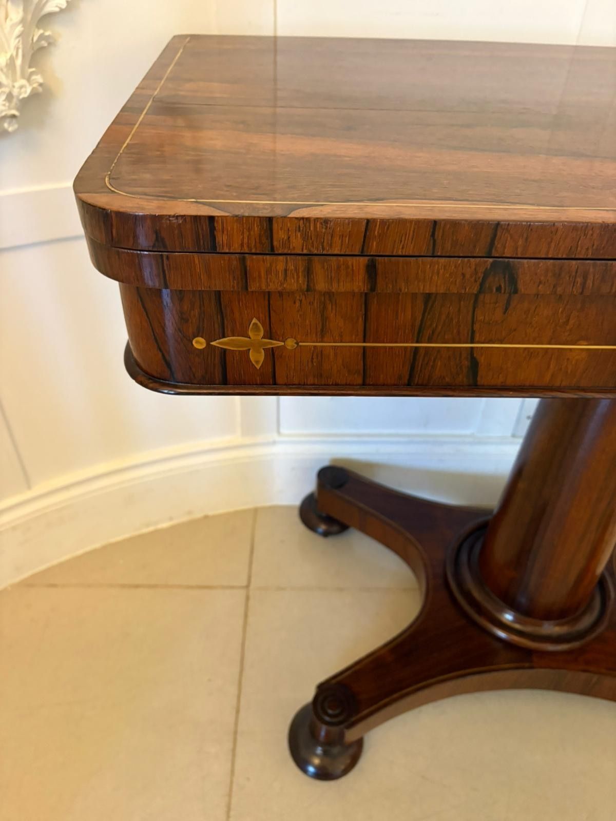 photo furniture Antique 19th Century Rosewood Brass Inlaid Card Table Fold Over Top