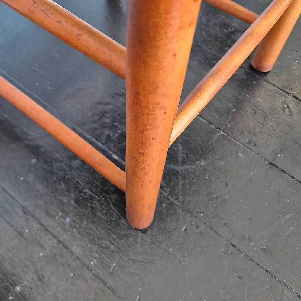 1970's French Wooden Chair W/ Rush Seat: Mid Century Modernist Style photo vinterior