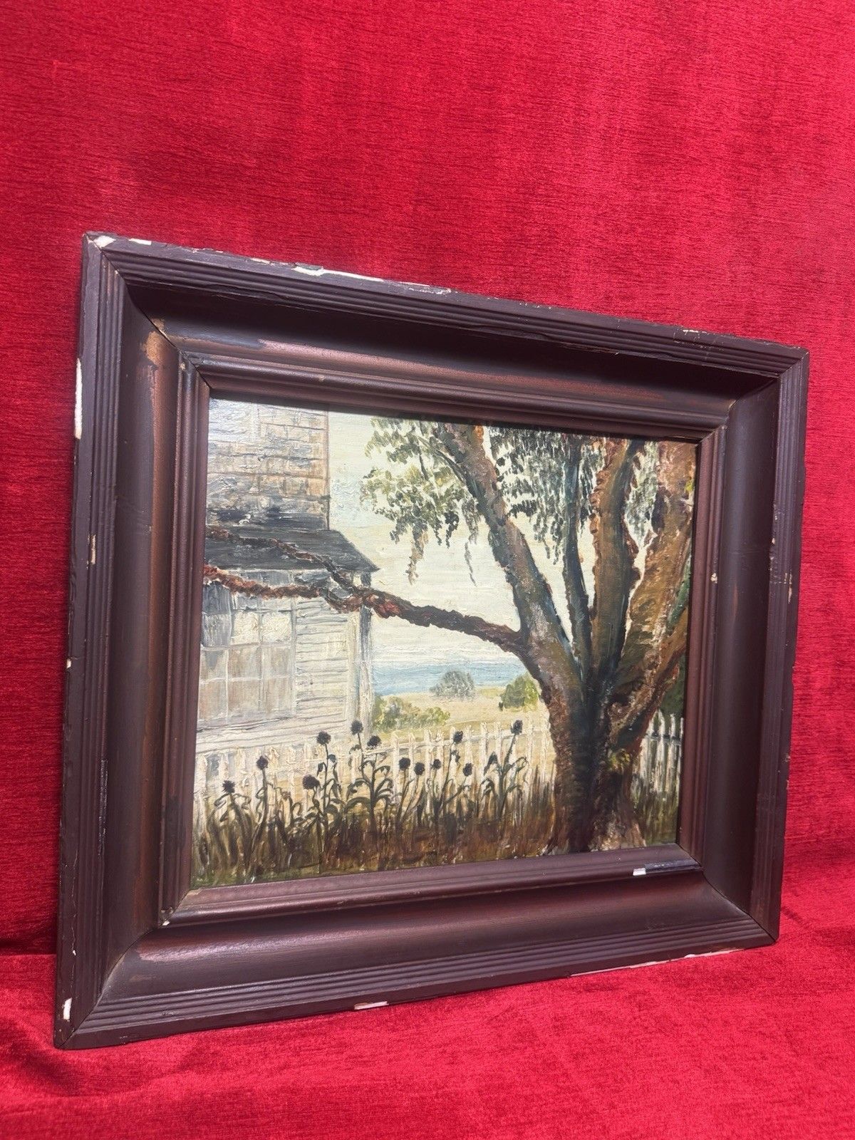 Original Homestead In Nantucket Massachusetts Oil Painting On Canvas Signed photo vintage