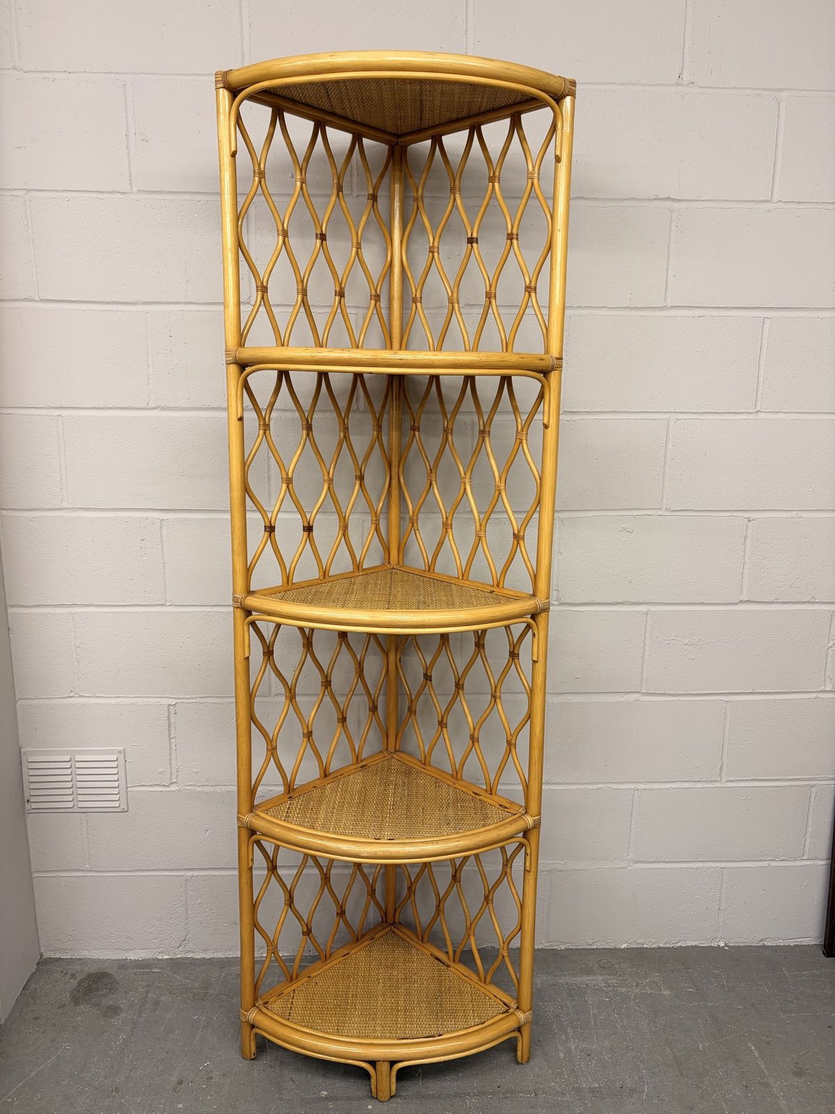 Vintage Tall Corner Cane/ Rattan Shelving Unit photo furniture