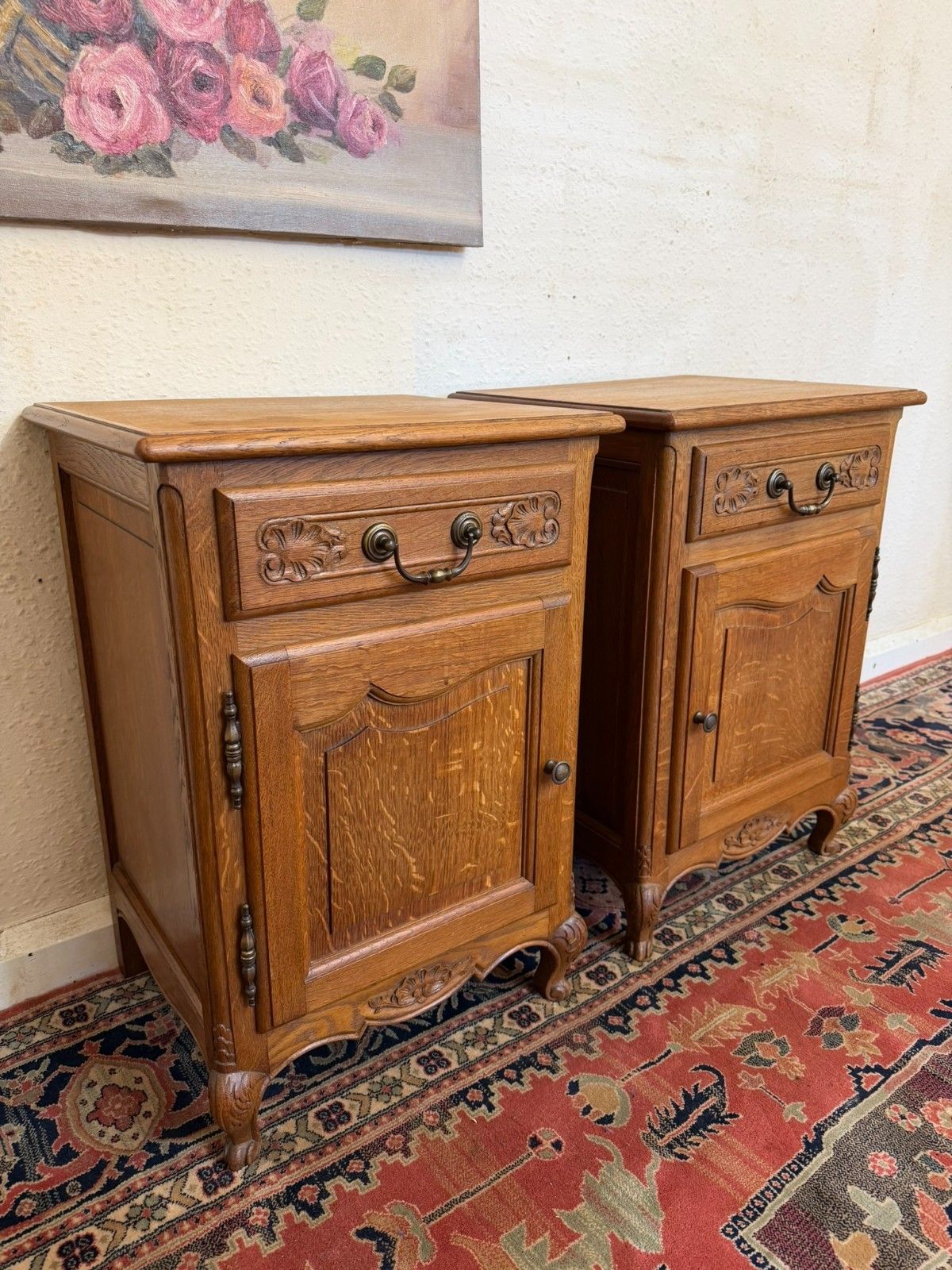 Pair Of French Carved Oak Bedside Cabinets Circa 1950 photo 295.0