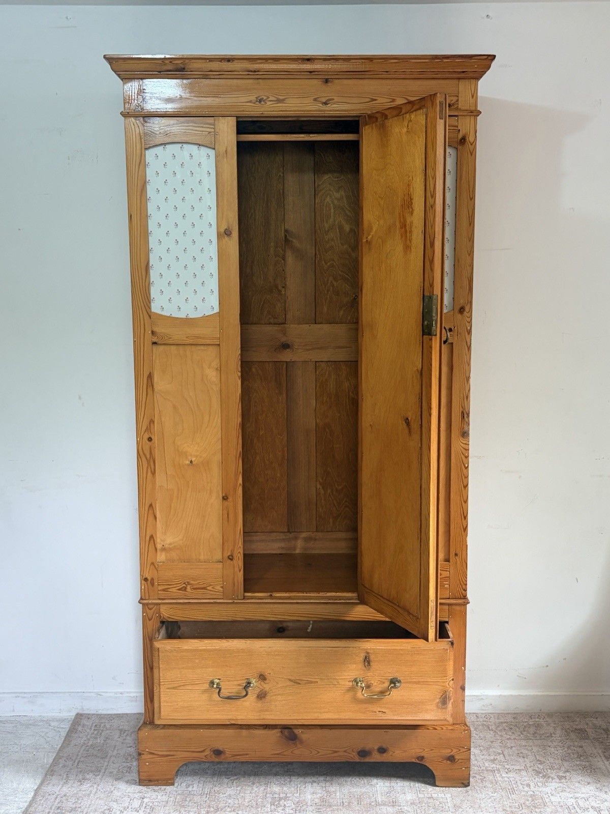 Antique Edwardian Pine Wardrobe Mirrored Armoire Hall Robe Vintage Dresser Drawe photo furniture