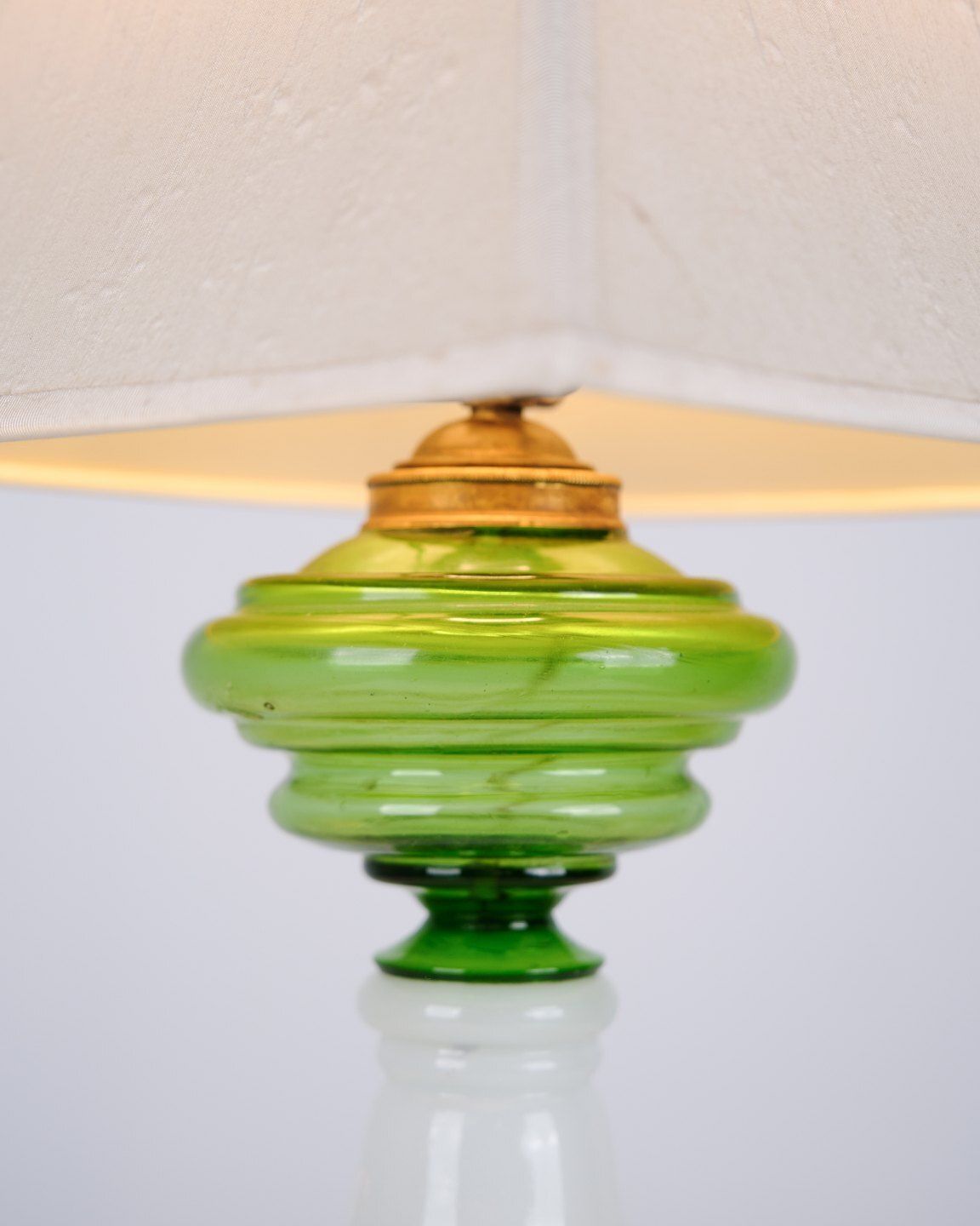 Table Lamp In Green And White Opaline Glass With Brass Details From The 1880s photo for sale