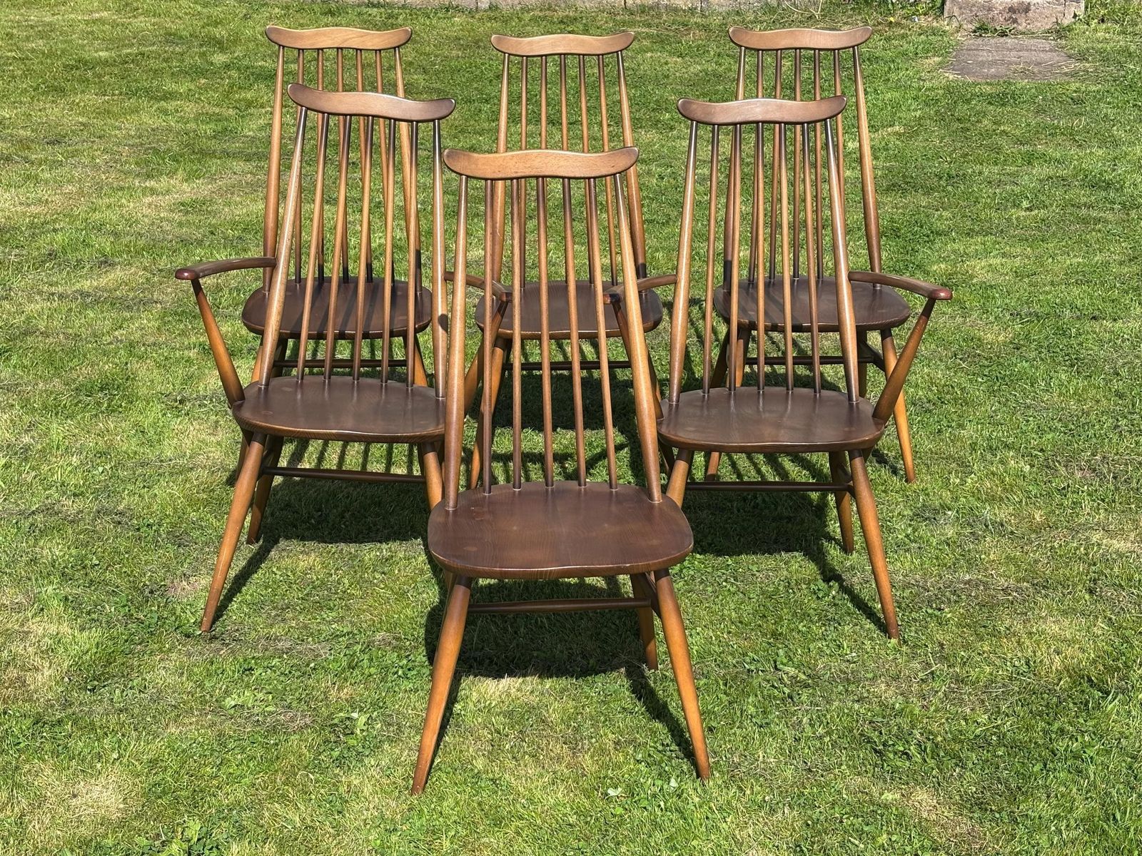 6 Ercol Goldsmith Windsor Dining Chairs Midcentury Retro Vintage Blue Label 1960