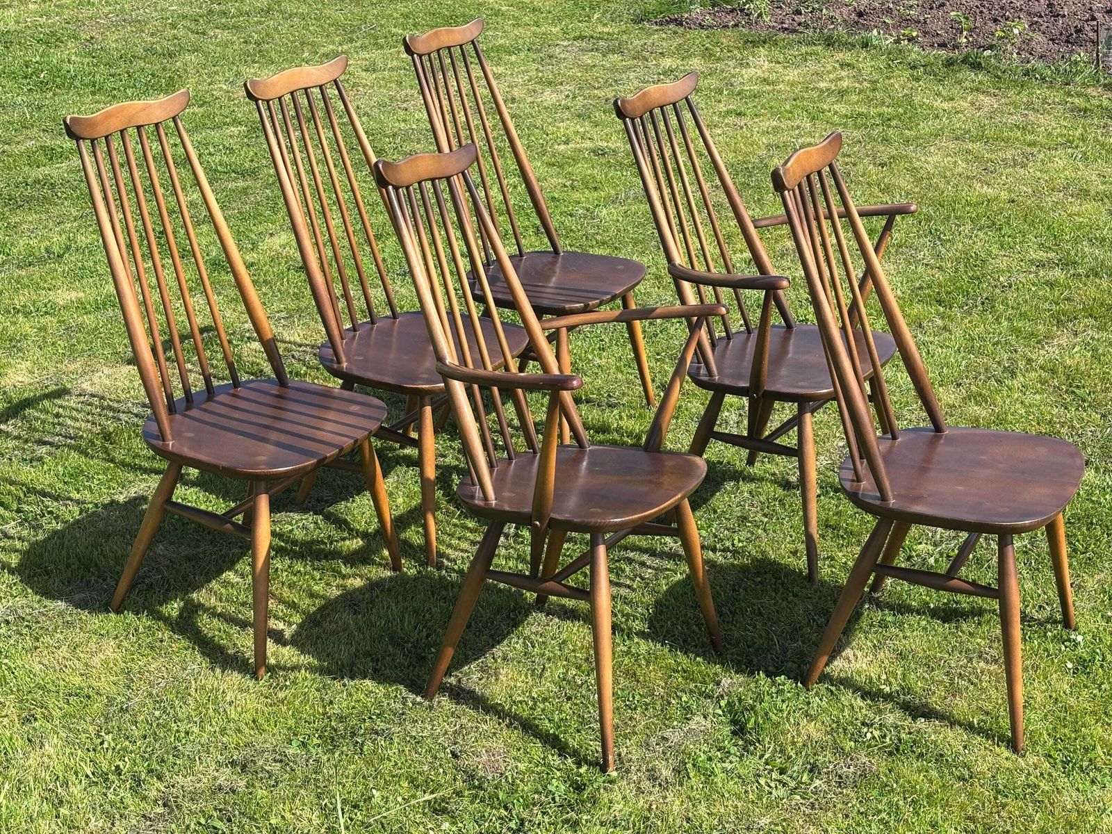 6 Ercol Goldsmith Windsor Dining Chairs Midcentury Retro Vintage Blue Label 1960 photo furniture