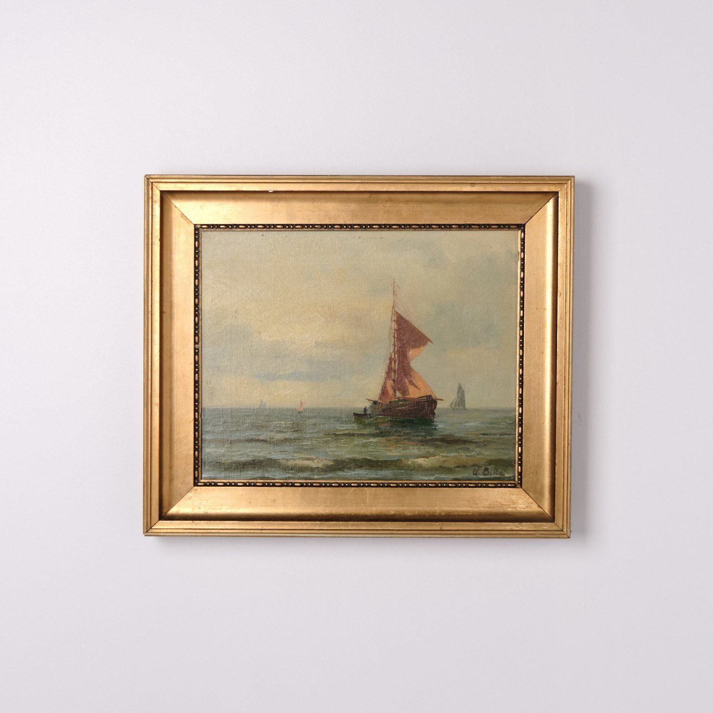 Marine Painting With Sailing Ship In Gilt Frame From The 1890s