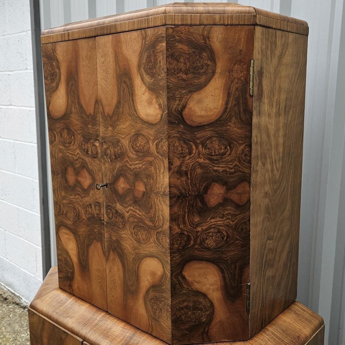 photo for sale British Art Deco Cocktail Bar With Stunning Figured Walnut