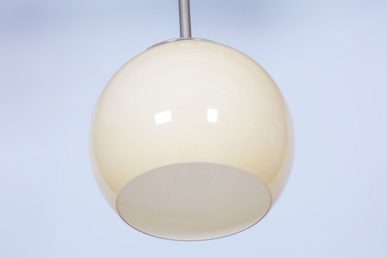 Restored Bauhaus Chandelier, Chrome Plated Steel, Opaline Glass, Czech, 1930s photo for sale