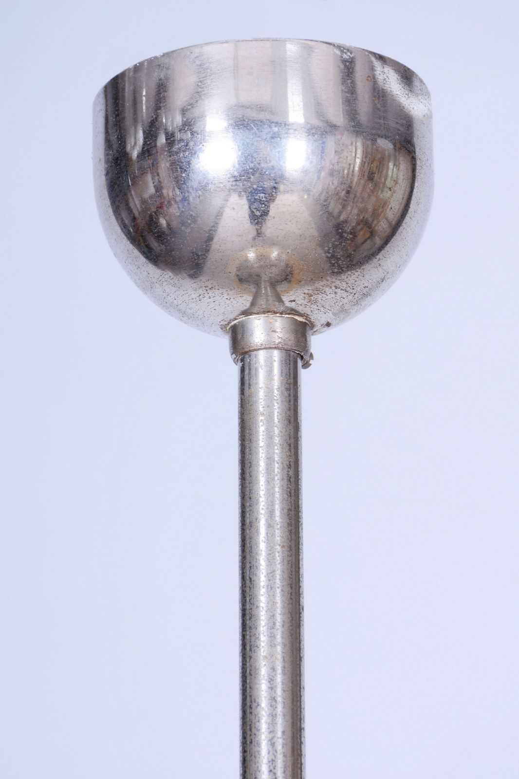 Restored Bauhaus Chandelier, Chrome Plated Steel, Opaline Glass, Czech, 1930s photo Lighting
