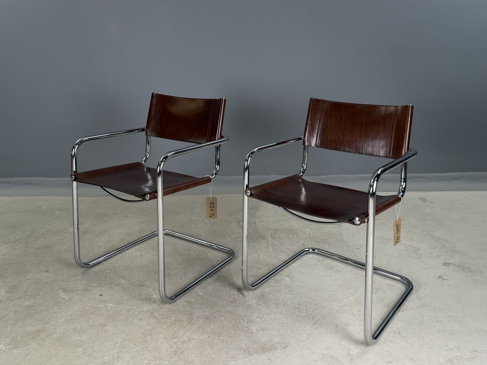 Pair Dining Or Desk Chair Mart Stam Marcel Breuer S34 Set Of 2 Two Chrome Tan Cognac Brown Leather Cantilever Bauhaus photo Furniture