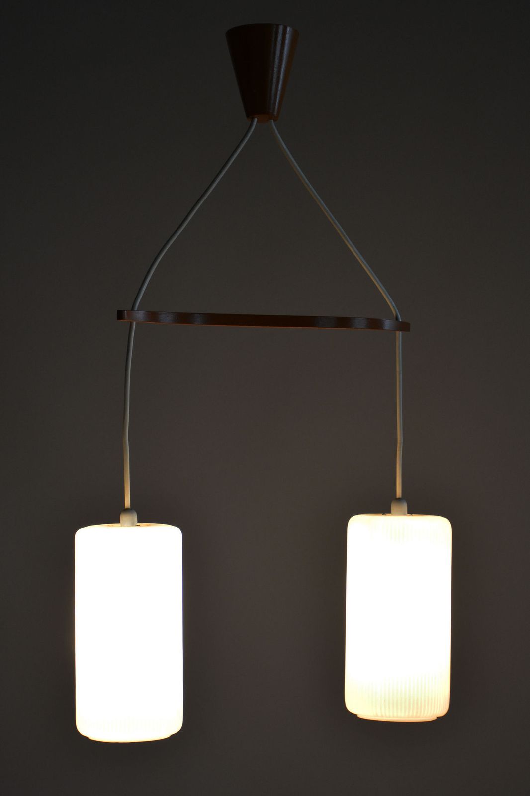 Restored Mid Century Chandelier, By Dřevo Humpolec, Beech, Glass, Czech, 1950s photo vintage