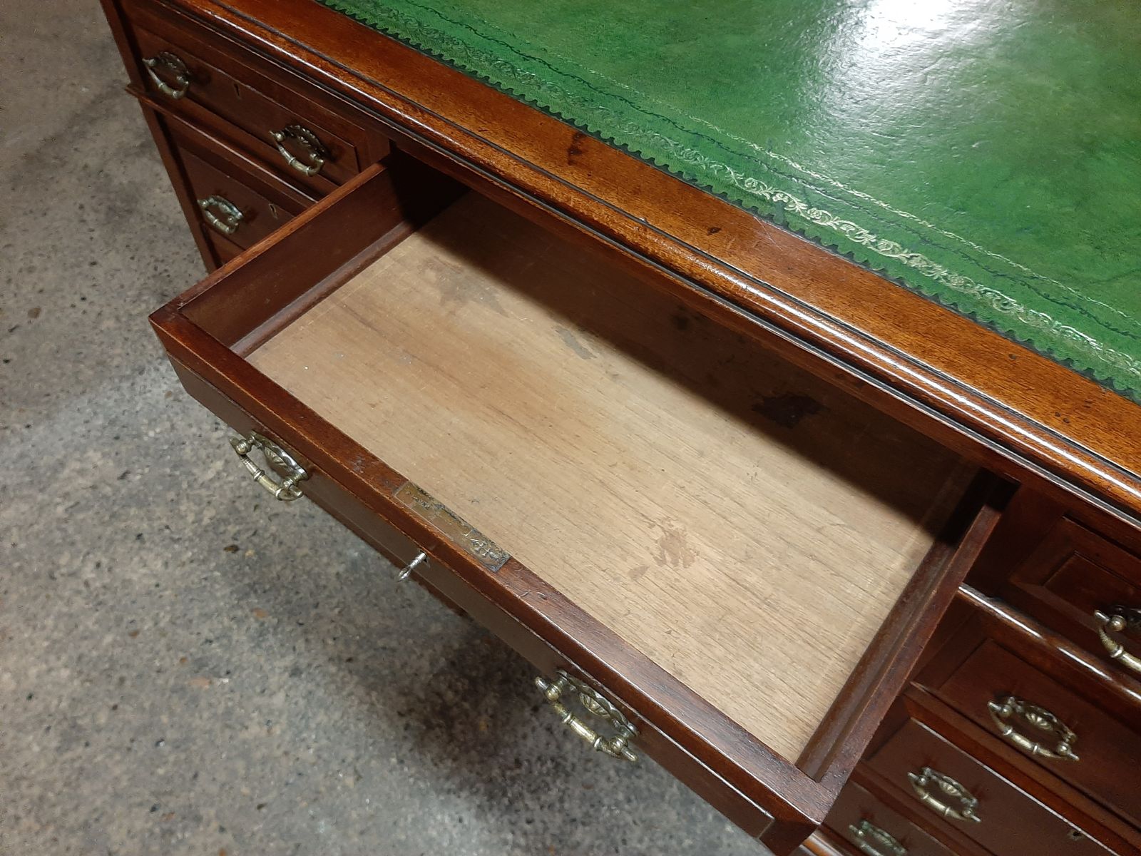 Furniture Lovely Antique Walnut Pedestal Desk In Excellent Condition photo