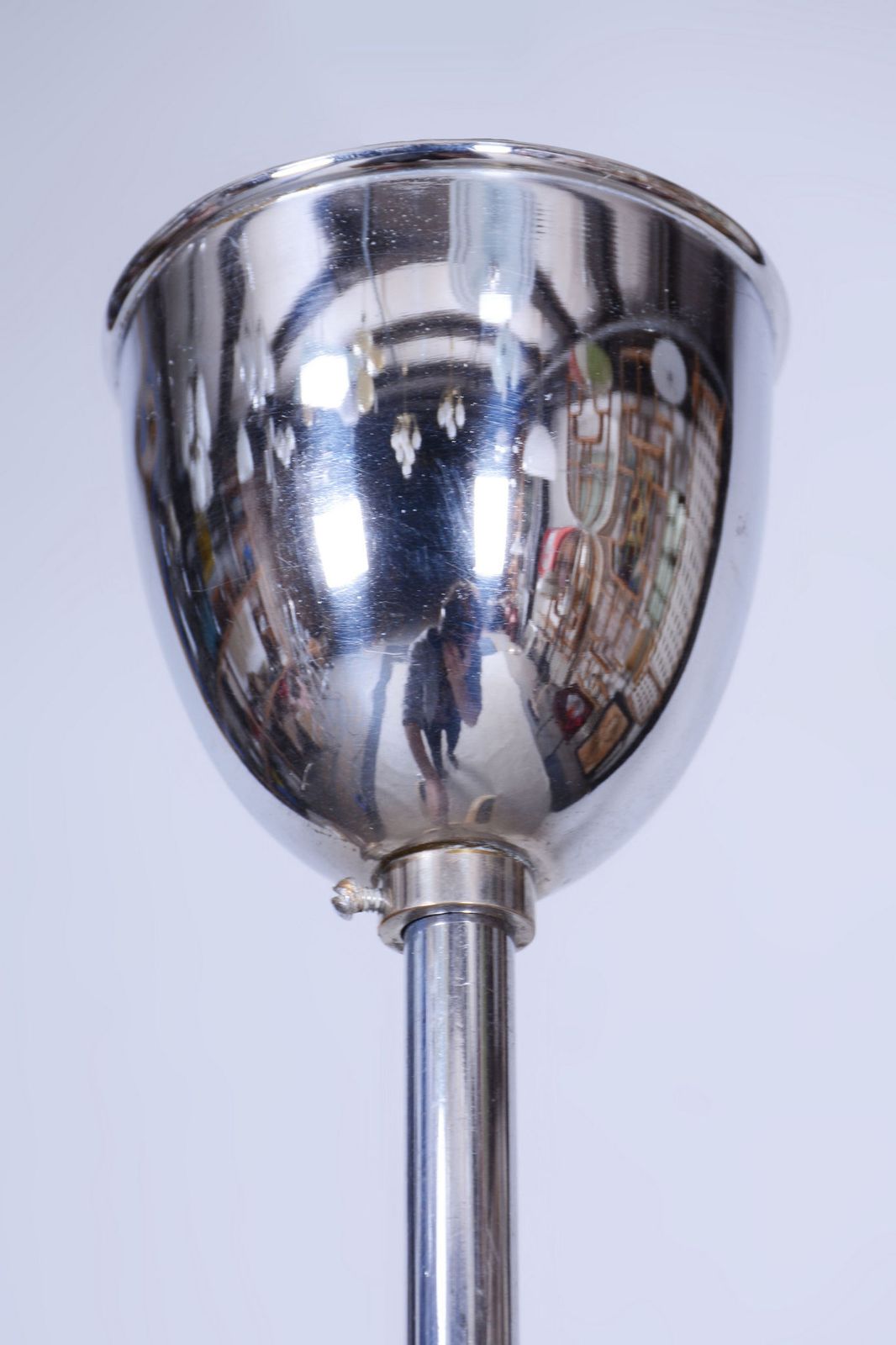 Restored Bauhaus Chandelier, Chrome Plated Steel, Opaline Glass, Czech, 1920s photo vinterior