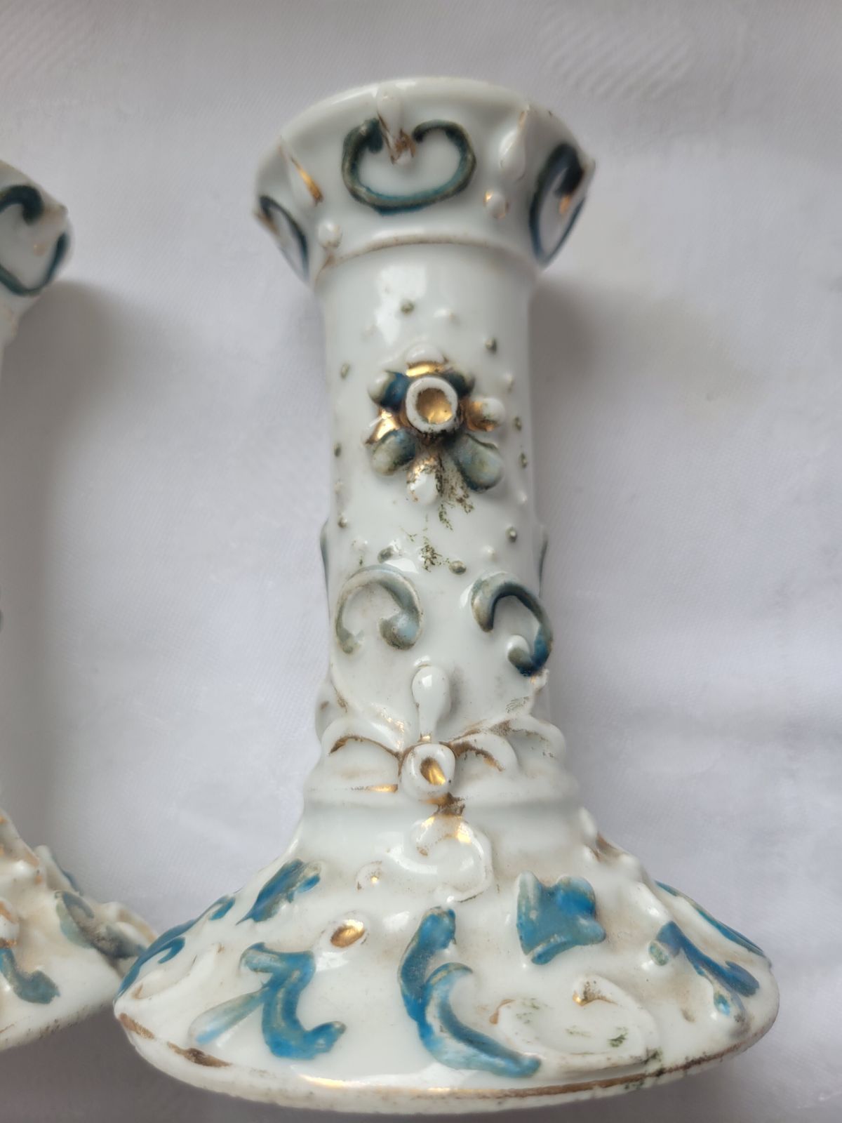 German Rococo Revival Porcelain Candlesticks — Pair Of Gilt Dresden‑Style Holders (C.1880–1910) photo furniture