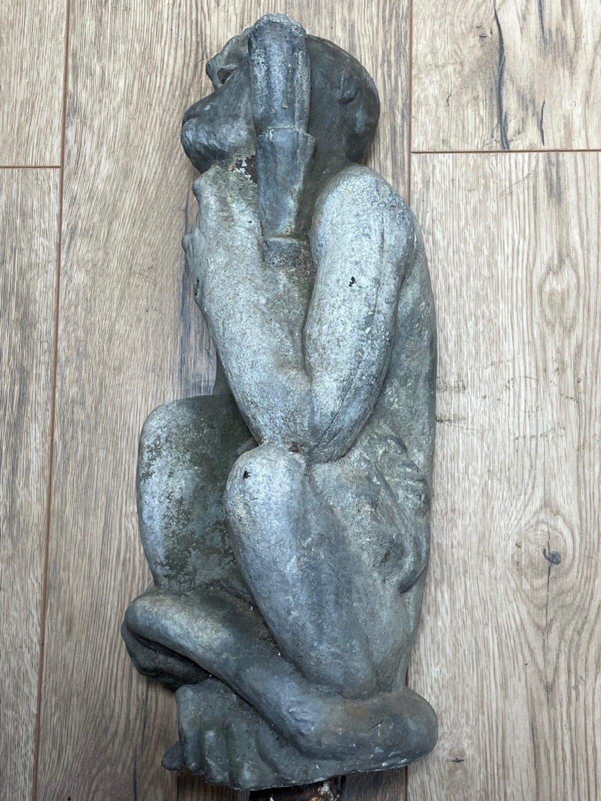 photo vintage Victorian Lead Thinking Garden Monkey Sculpture In The Manner Of J. W. Singer & Sons C1900