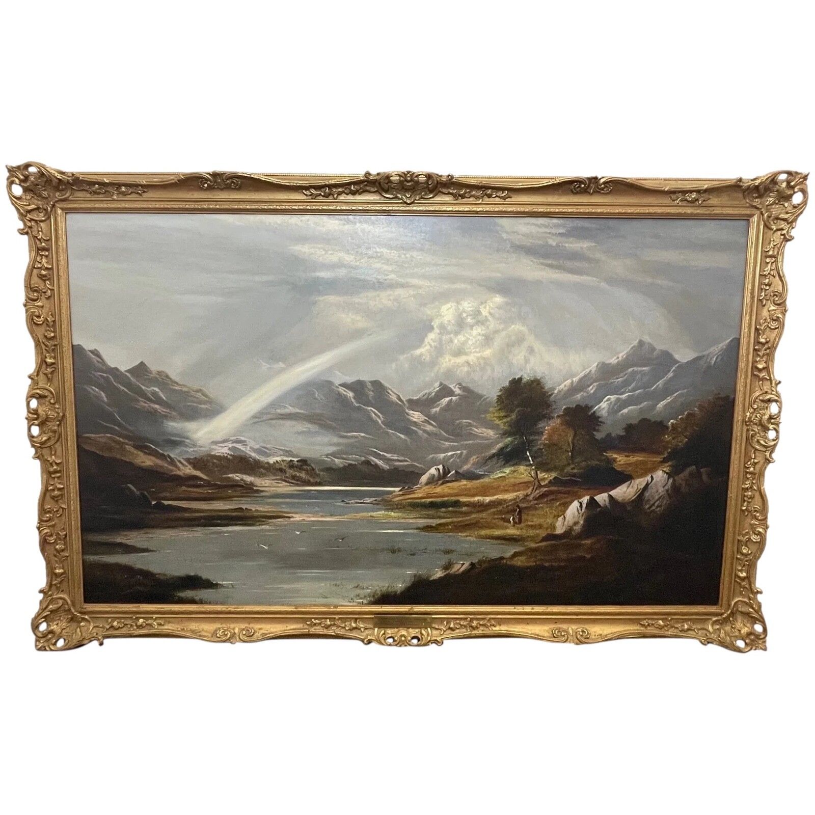 Victorian Oil Landscape Oil Masterpiece“A Summer Shower Passing Over The Snowdon Range" C1878 Signed Charles Leslie