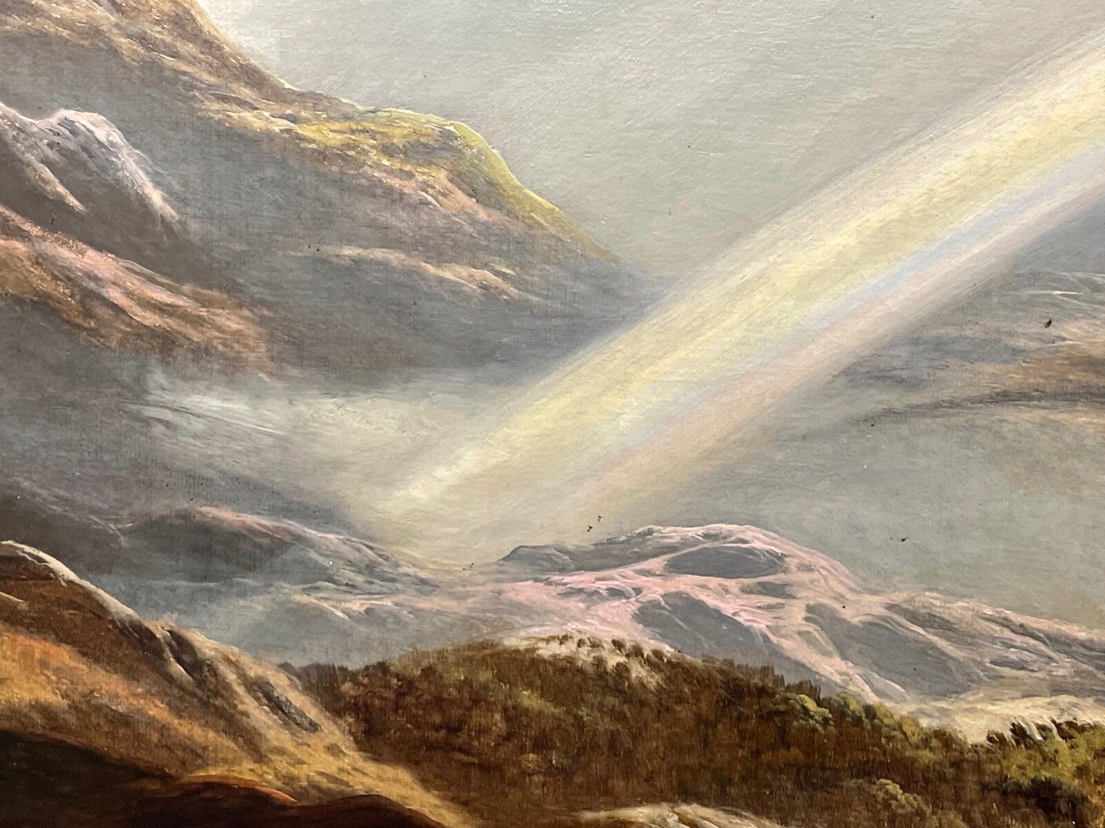 Victorian Oil Landscape Oil Masterpiece“A Summer Shower Passing Over The Snowdon Range" C1878 Signed Charles Leslie photo vintage