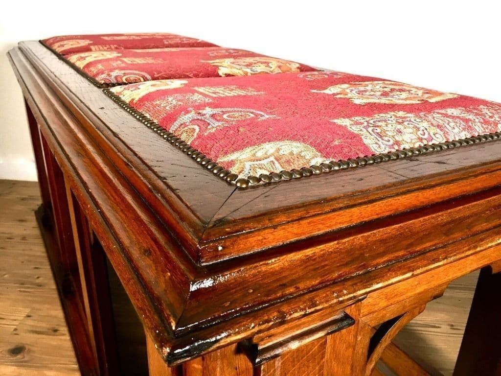 Antique 19th Century Gothic Revival Mahogany Wood Chapel Window Bench / Seat photo furniture