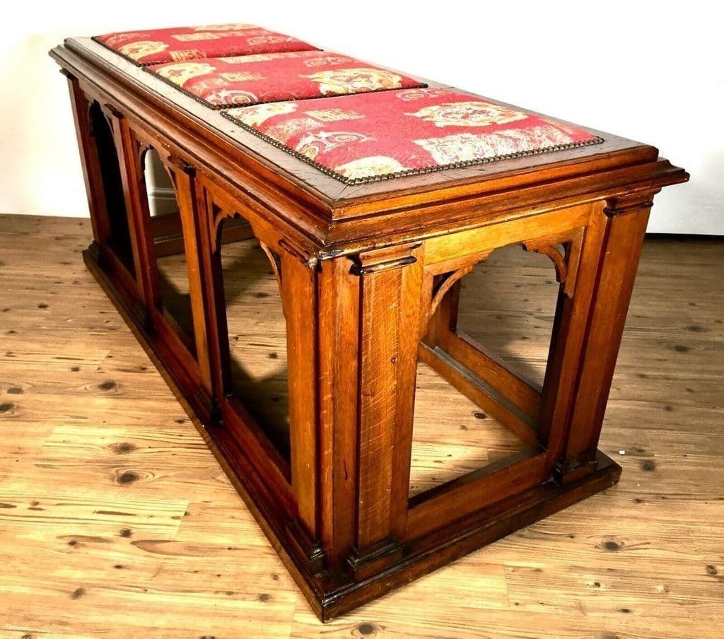Antique 19th Century Gothic Revival Mahogany Wood Chapel Window Bench / Seat photo for sale