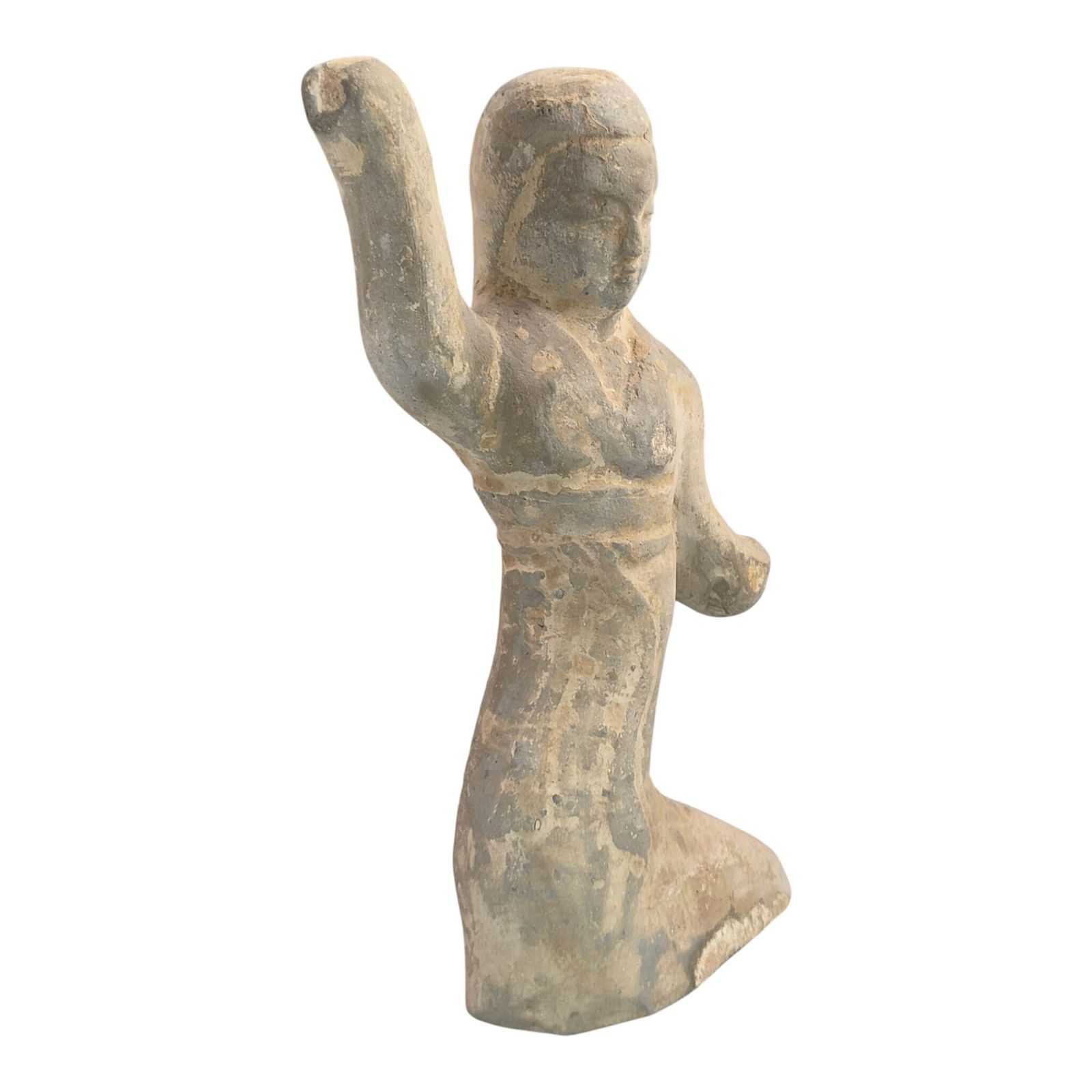 photo for sale Groot Chinees grijs aardewerken danseresfiguur, Han-dynastie, mingqi grafbeeldhouwwerk