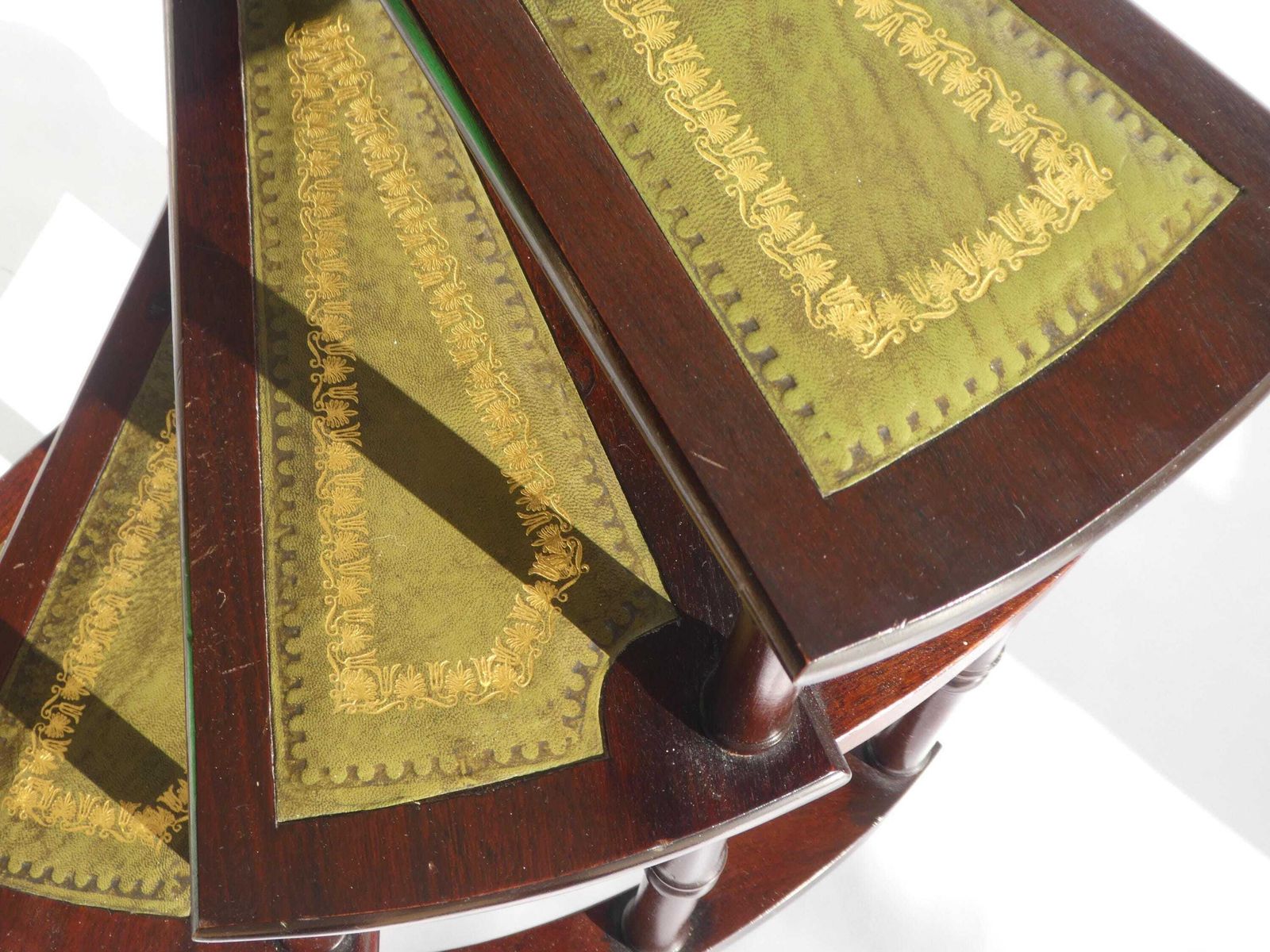 Victorian Wooden Library Stairs Green Leather, Large 50's Spiral Bookcase Ladder, Mahogany Steps photo 1449.0