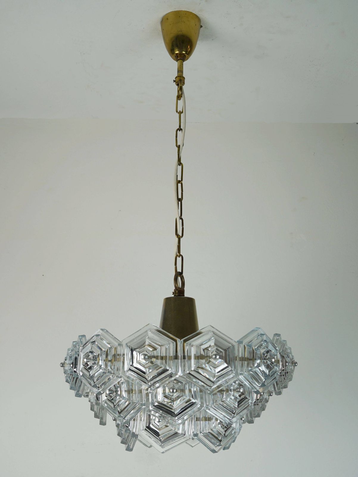 Mid Century Style 3 Tier Pendant Light With 27 Hexagonal Glass Panels From The 1960s 70s. photo 650.0