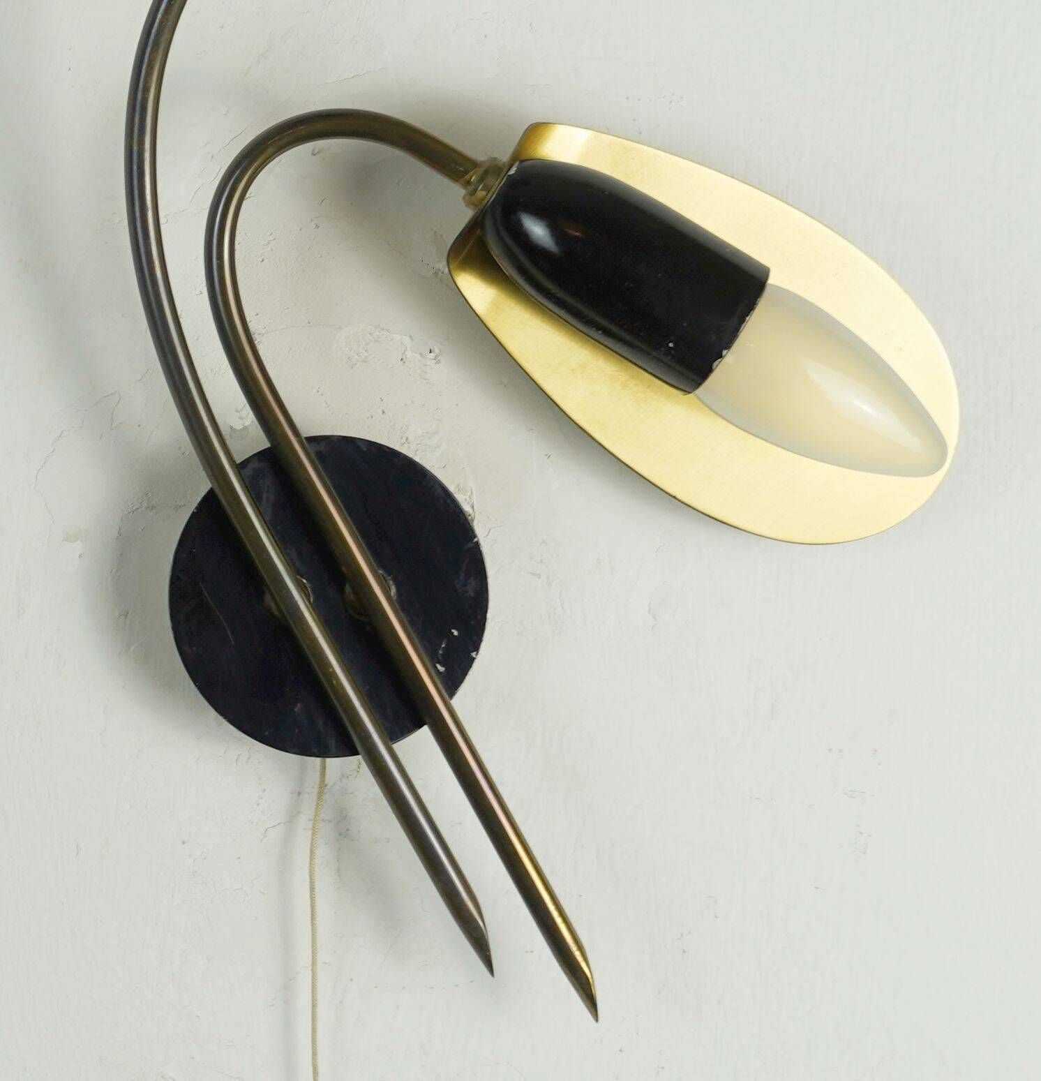 Pair Of 1950s Mid Century Sconces Wall Lamps Brass Black Metal photo buy