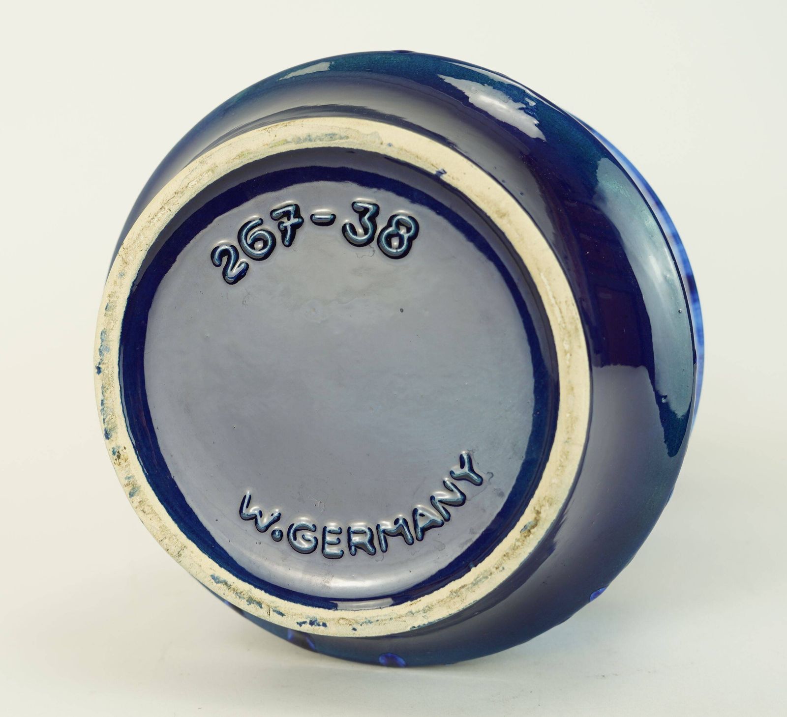 photo for sale Grand vase de sol Scheurich en céramique, glaçure coulante en camaïeu de bleu, années 1960-1970