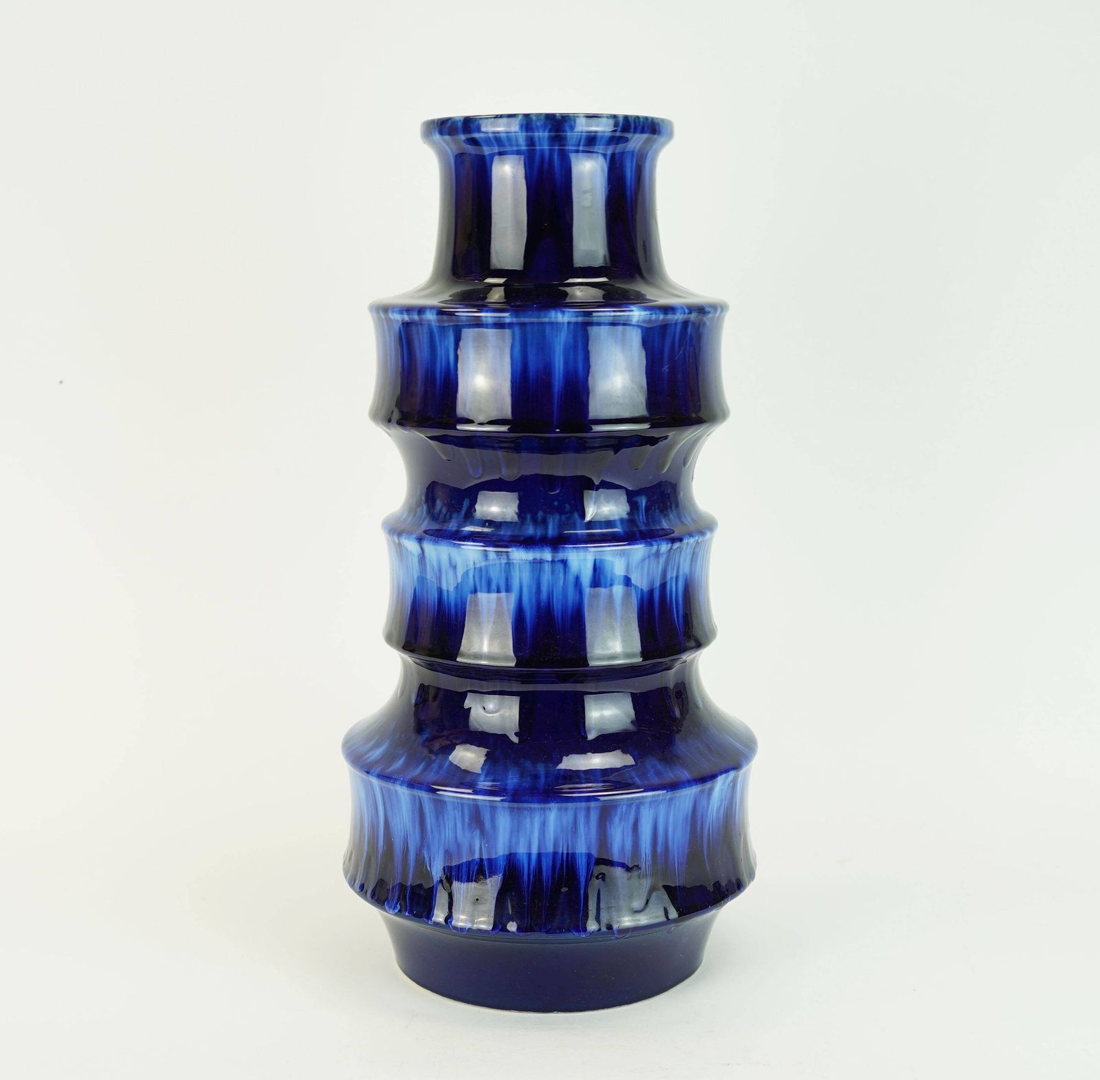 Woonaccessoires Scheurich Keramik vloervaas met drip glaze in blauwtinten, jaren 1960/1970 photo