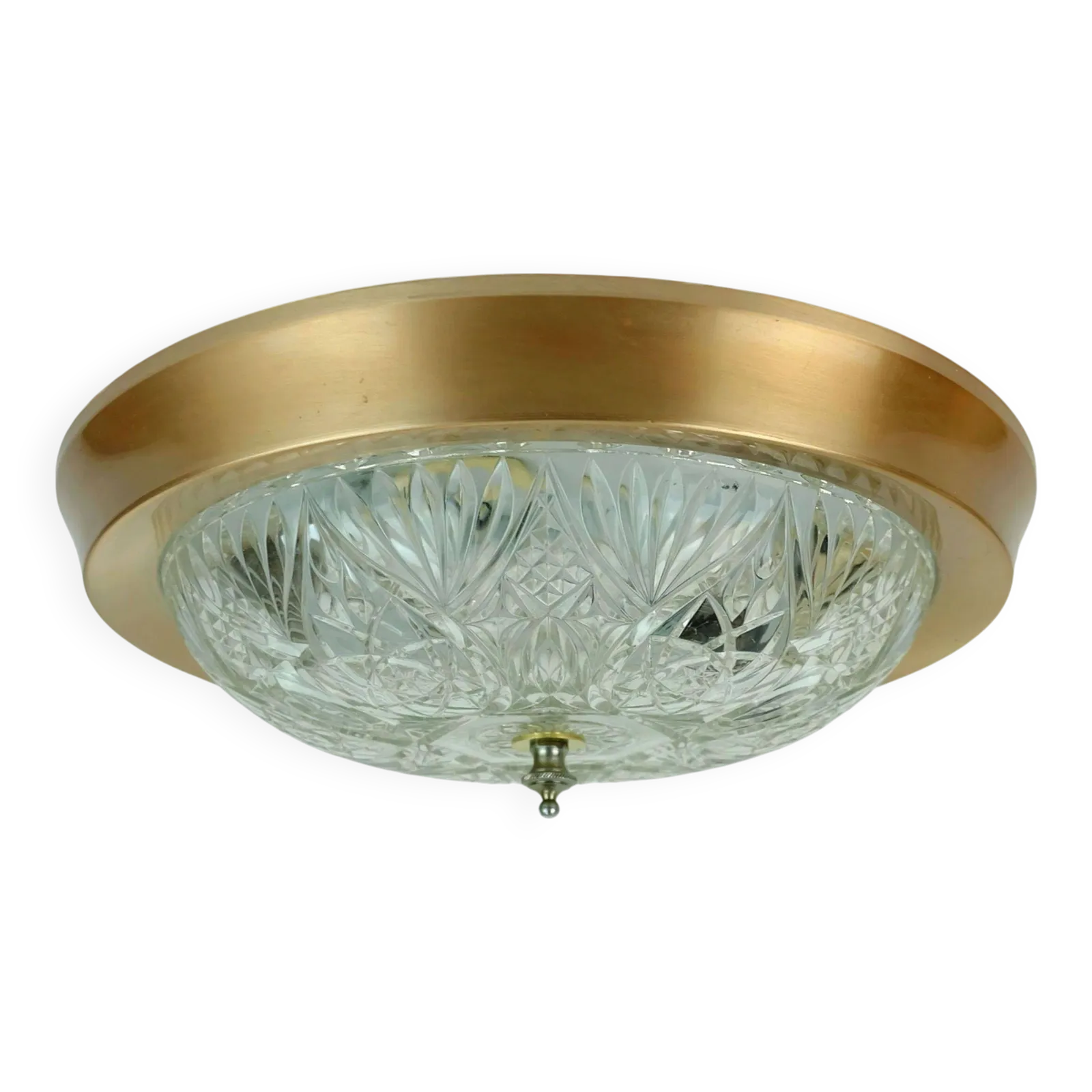 Mid-Century plafondlamp, opbouwmontage, gestructureerd glas en aluminium, jaren 1970