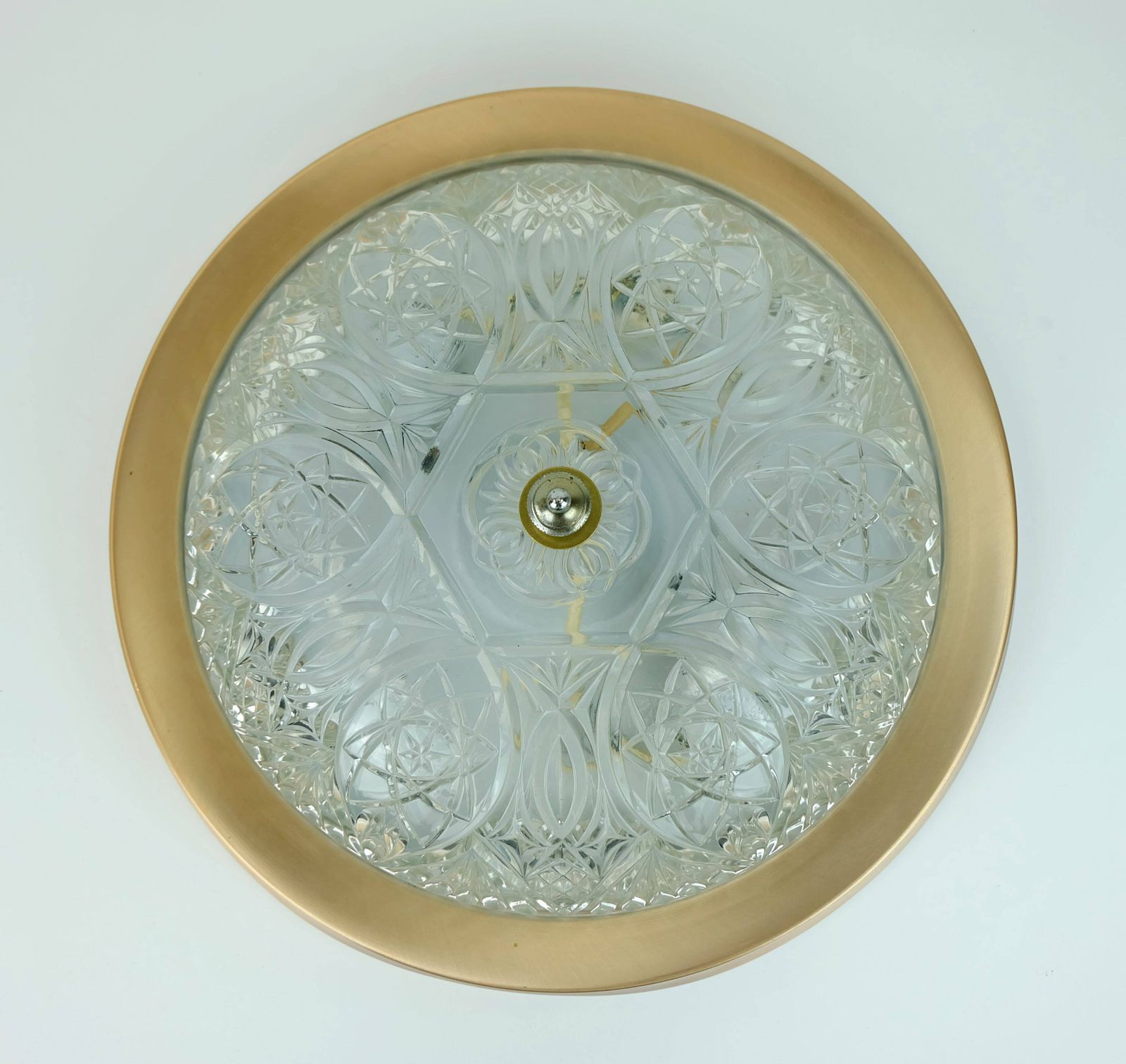 Mid Century Ceiling Lamp Flush Mount Textured Glass And Aluminum 1970s photo furniture