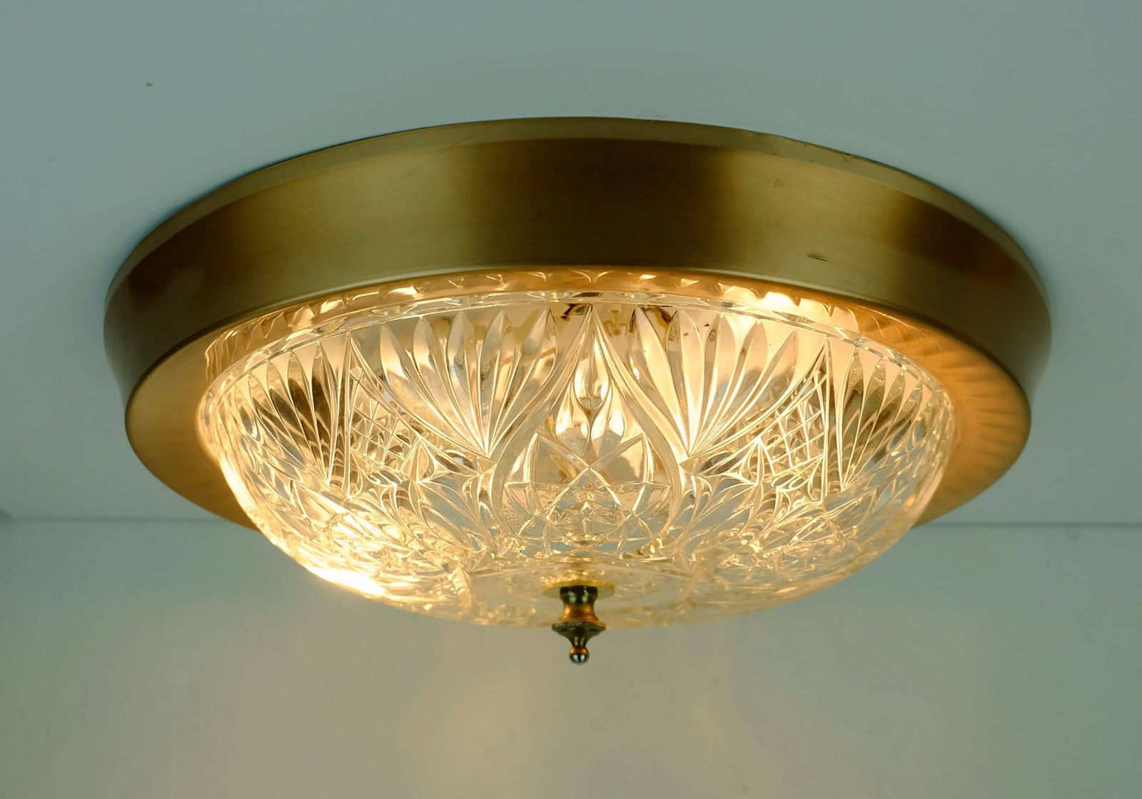 Mid-Century plafondlamp, opbouwmontage, gestructureerd glas en aluminium, jaren 1970 photo vintage