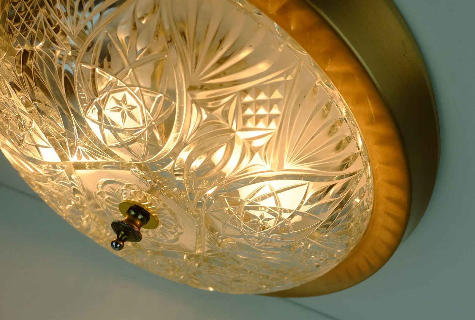 photo furniture Mid Century Ceiling Lamp Flush Mount Textured Glass And Aluminum 1970s