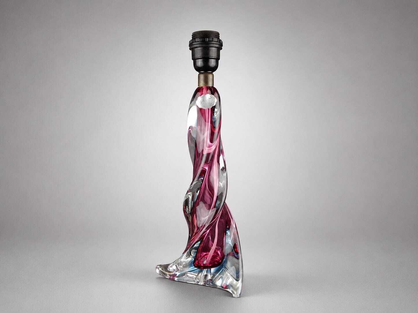 Vintage Murano Glass Table Lamp Azure Fuchsia Lamp Base Italy 1950s